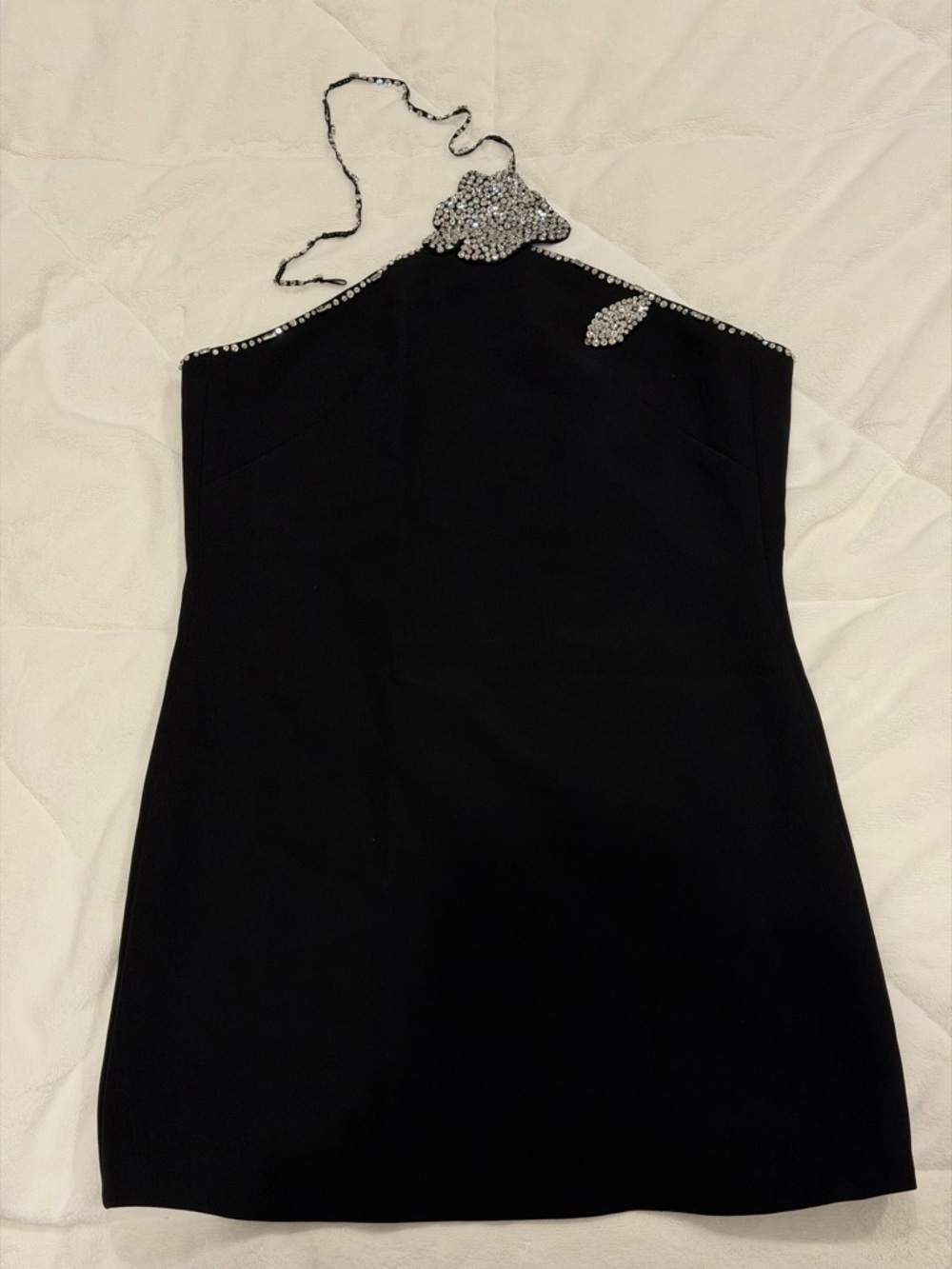 Black Halter Mini Dress with Crystal Embellishment